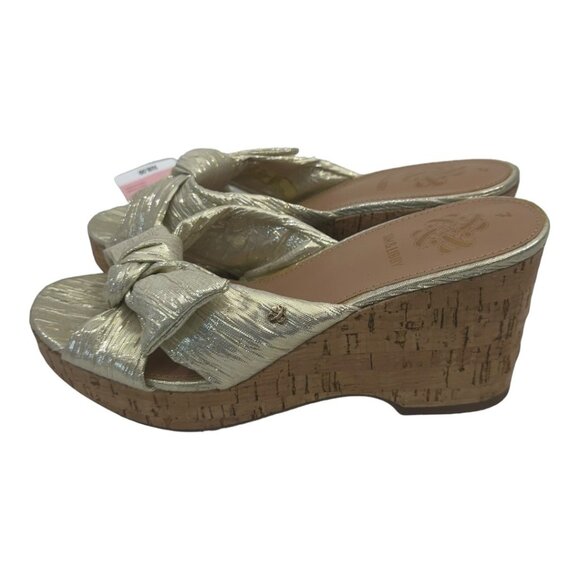 SAM & LIBBY Claudia Women Size 7 Gold Metallic Platform Wedge Sandals -Slip On - Picture 4 of 12